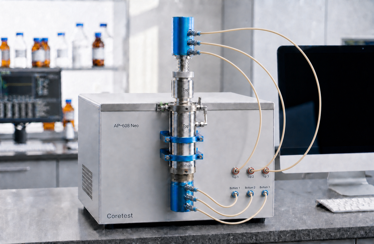Coretest AP-608 Neo automated gas permeameter-porosimeter, benchtop unit with core holder
