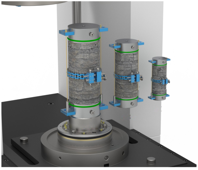 Triaxial cell specimen configurations and local strain instrumentation